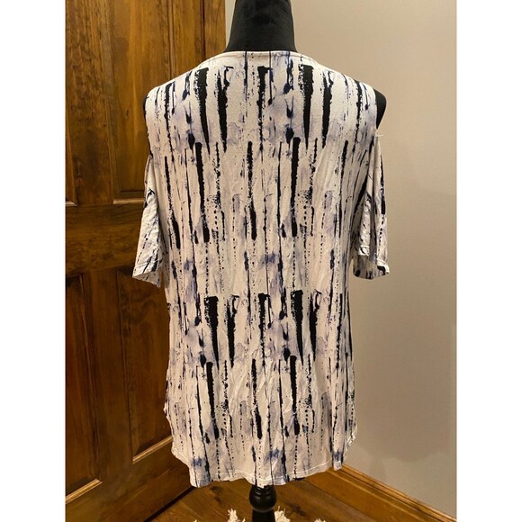 Womens Blouse ? Medium Navy Pattern Top Cold Shoulder + Stretch Short Sleeve - Picture 5 of 9